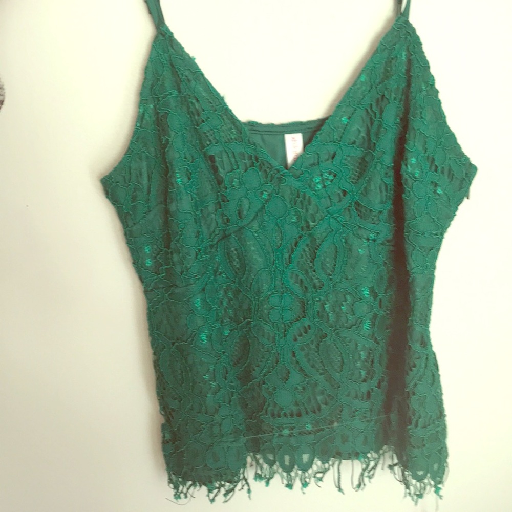 Green crop tank top